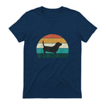 Basset Hound rétro Amant Vintage Sunset Dog & Puppy in Navy - back view