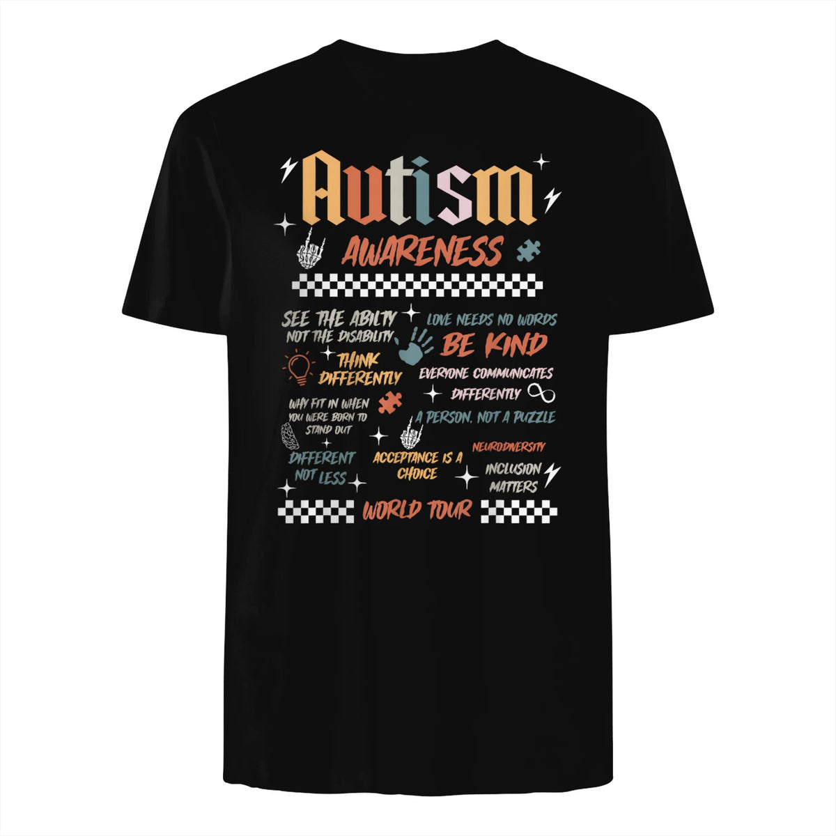 Autism Awareness World Tour Be Kind Acceptance is A Choice in Black - back view