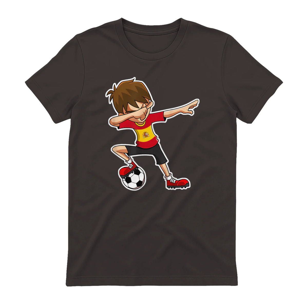 Dabbing Football Garçon Espagne Jersey, Espagnol Enfants Dab in Dark Chocolate - back view