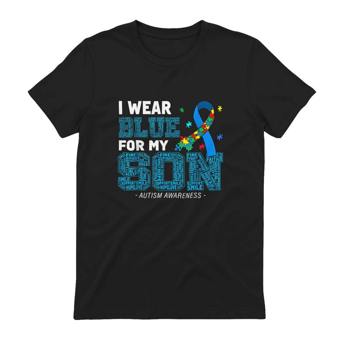 I Wear Blue for My Son Autism Awareness T-Shirt in Black - back view