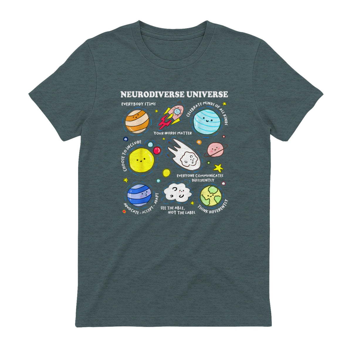 Kids Autism Awareness Neurodiverse Universe Neurodiversity in Dark Heather - back view
