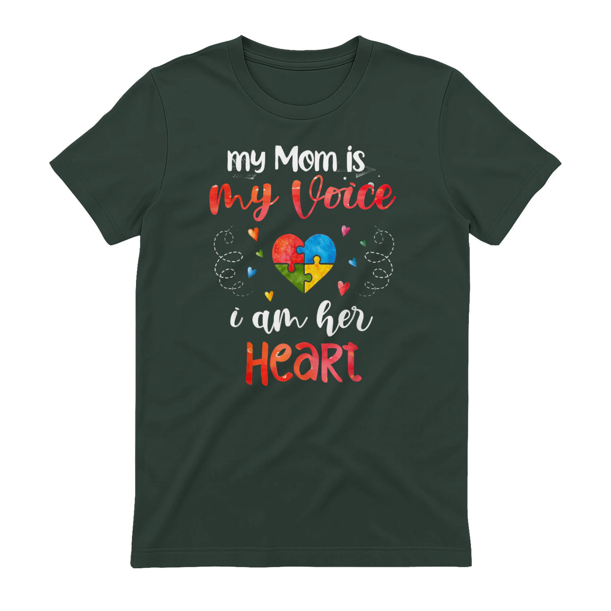 Autism Mom Support ASD T-Shirt in Forest Green - back view