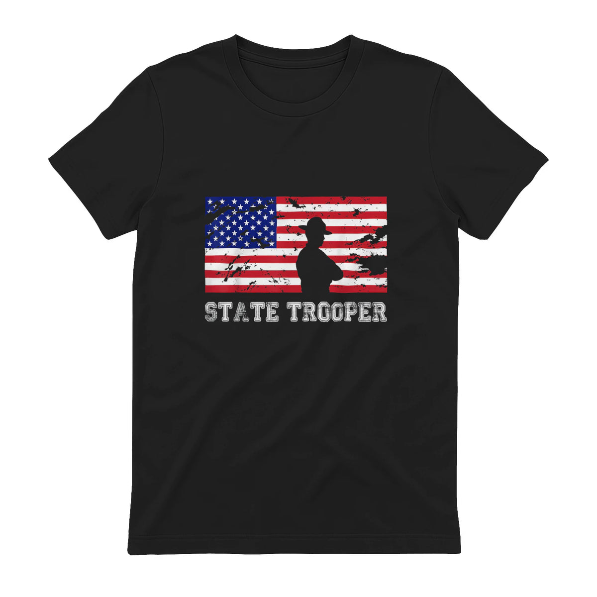 State Trooper USA Flag T-Shirt Gift T-Shirt in Black - back view