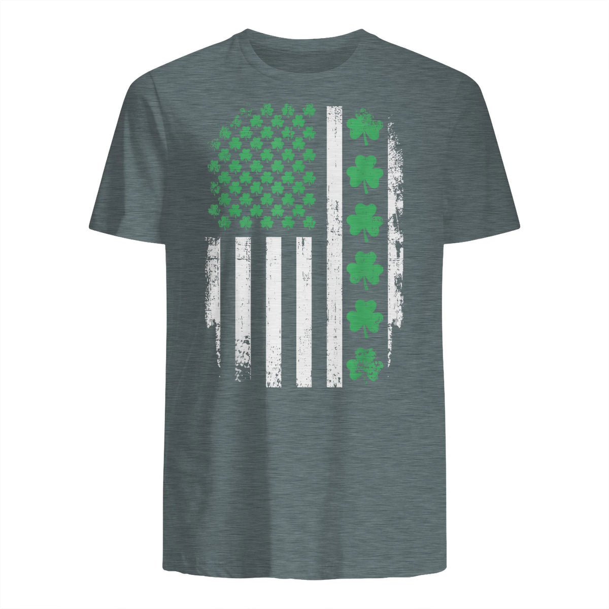 US American Flag with Shamrocks for St Patricks Day T-Shirt in Dark Heather - back view