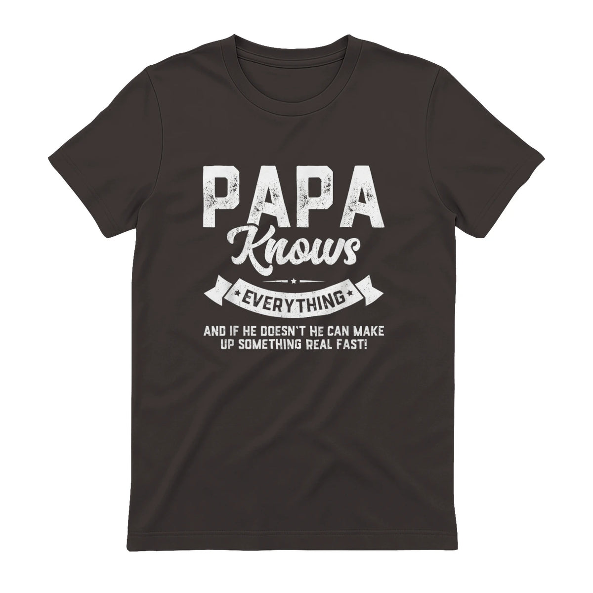 Papa Knows Everything Funny Father's Day Gift T-Shirt in Dark Chocolate - back view