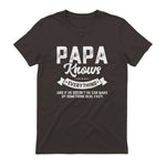 Papa Knows Everything Funny Father's Day Gift T-Shirt in Dark Chocolate - back view