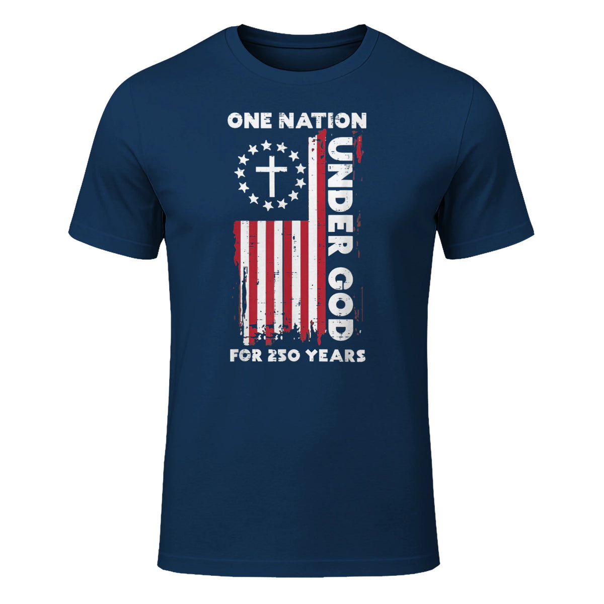 Christian American Flag Anniversary T-Shirt in Navy - front view