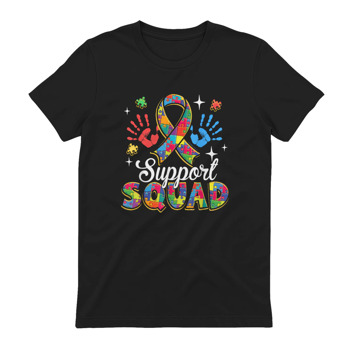 Autism Awareness Autism Support Squad Family in Black - back view