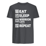 Cat & Cats Lover - Eat Sleep Warrior Cat Repeat - Cat T-Shirt in Charcoal - back view