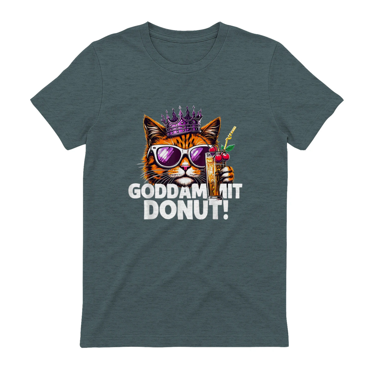 Donut Princess Cat Meme Tee – Kawaii Funny Cartoon Style T-Shirt in Dark Heather - back view