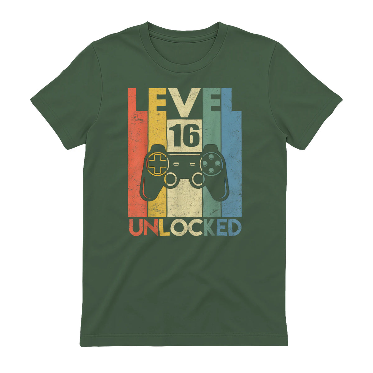 Level Sixteen Unlocked Video Gamer Birthday T-Shirt in Military Green - back view
