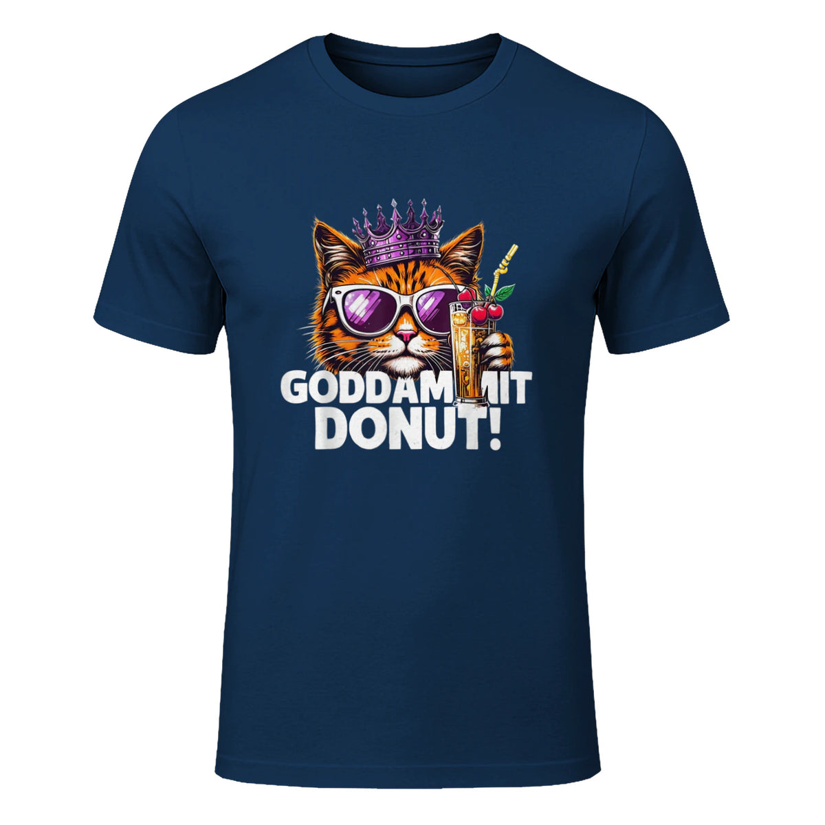 Donut Princess Cat Meme Tee – Kawaii Funny Cartoon Style T-Shirt in Navy - front view