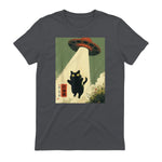 Vintage Japanische Katze Alien Cat Dad UFO Abduktion Graphic Tee T-Shirt in Charcoal - back view