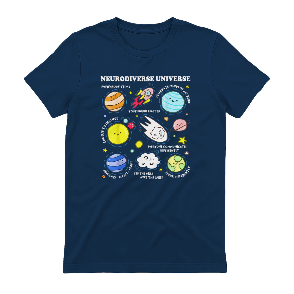 Kids Autism Awareness Neurodiverse Universe Neurodiversity in Navy - back view