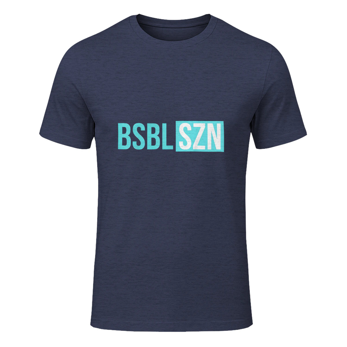 BSBL SZN Baseball Season Game Day Boys Girls Youth T-Shirt in Heather Navy - front view