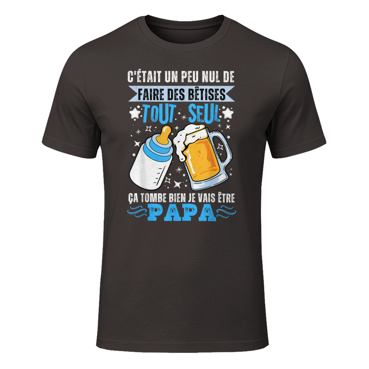 bientôt papa 2026 Annonce Futur Papa Humour Nouveau Papa tee in Dark Chocolate - front view