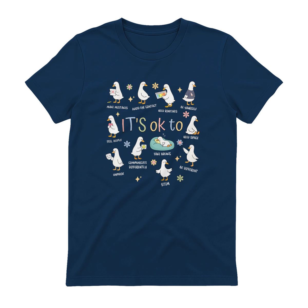 Funny It’s Ok to Be Different Autism Goose Teacher in Navy - back view