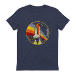 NASA Shuttle Launch Into Rainbow Premium Graphic T-Shirt T-Shirt UK in Heather Navy - back view