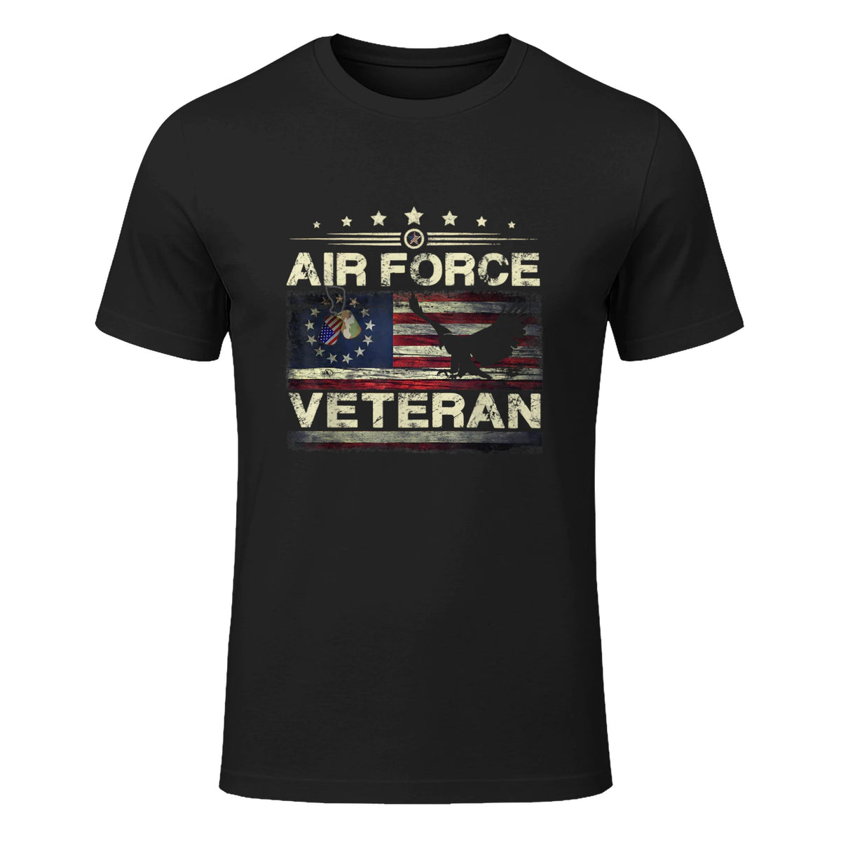 Veteran US Air Force TShirt - American Betsy Ross Flag T-Shirt in Black - front view