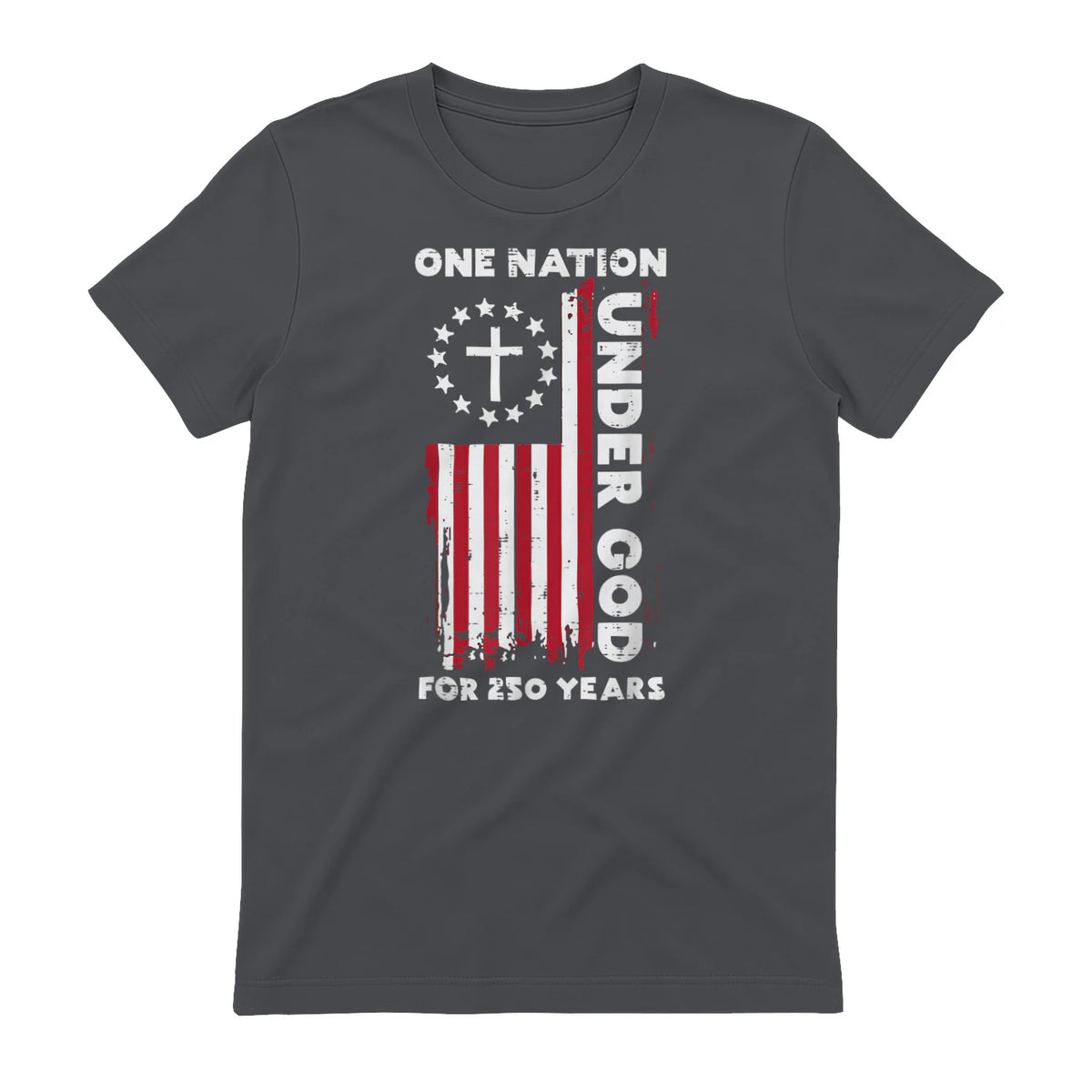 Christian American Flag Anniversary T-Shirt in Charcoal - back view
