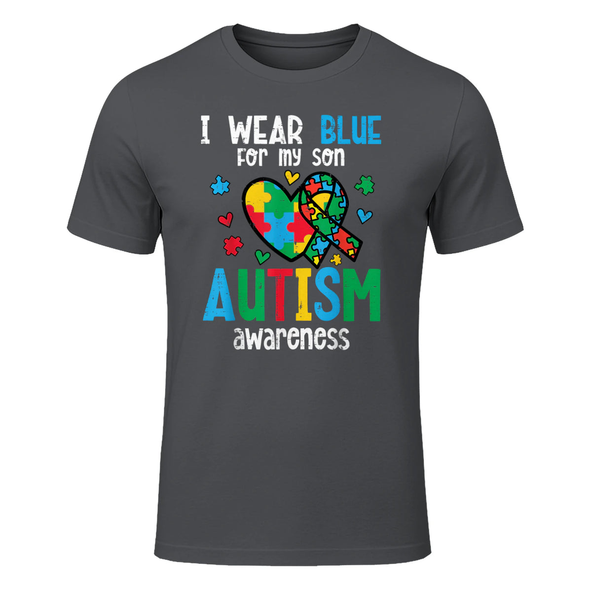 Autism Awareness Wear Blue for My Son ASD Mom Dad Men Women in Charcoal - front view
