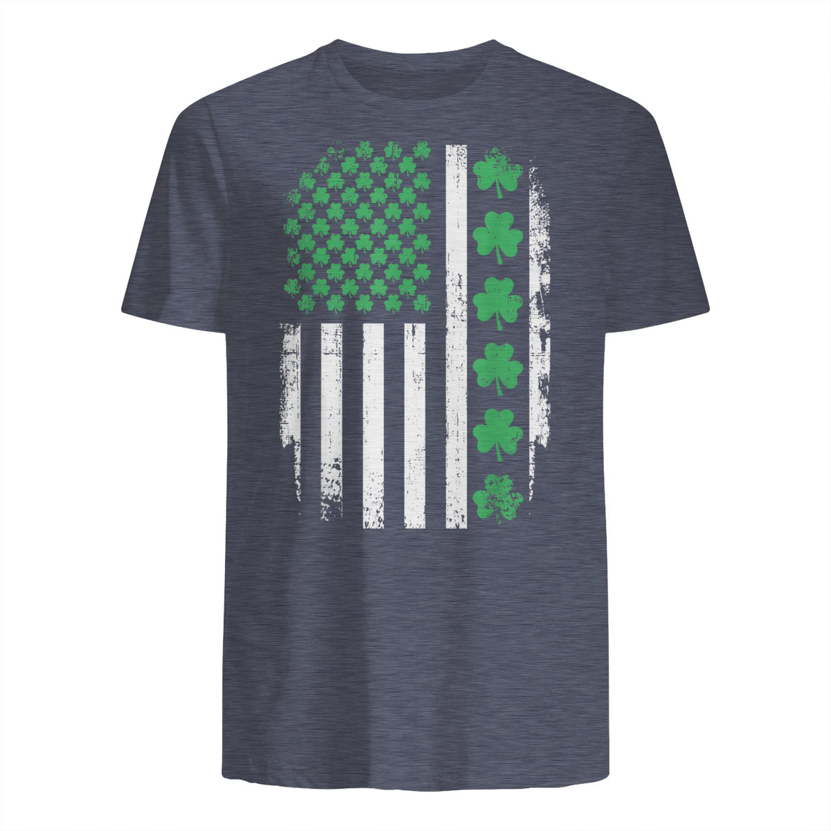 US American Flag with Shamrocks for St Patricks Day T-Shirt in Heather Navy - back view