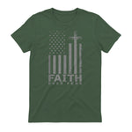 America Pride US Flag Faith Over Fear Prayer T-Shirt in Military Green - back view