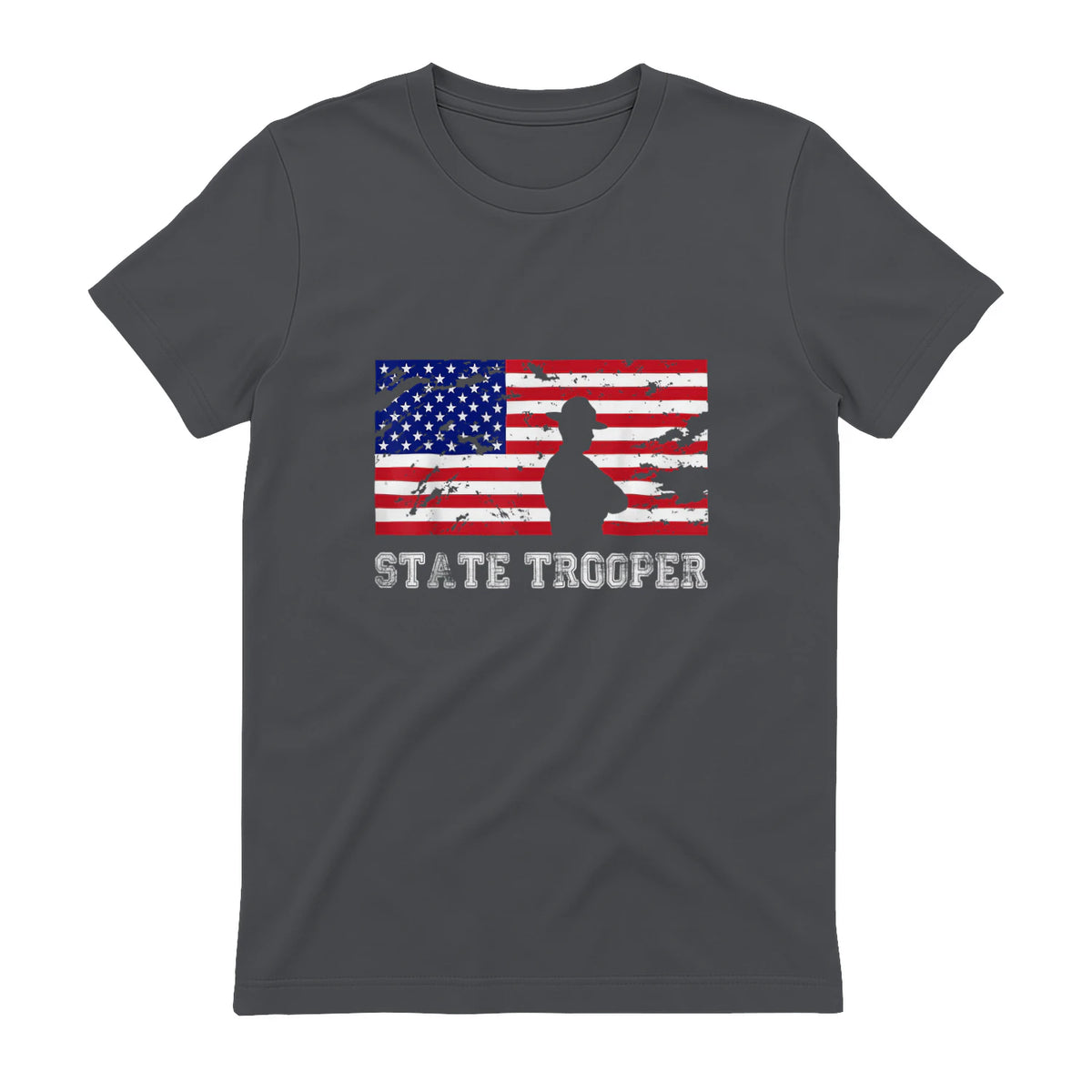 State Trooper USA Flag T-Shirt Gift T-Shirt in Charcoal - back view