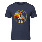 NASA Shuttle Launch Into Rainbow Premium Graphic T-Shirt T-Shirt UK in Heather Navy - front view