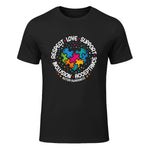 Respect Love Support Autism Awareness T-Shirt in Black - front view