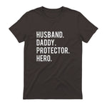 Husband daddy protector hero T Shirt cool father dad tee in Dark Chocolate - back view