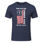 Christian American Flag Anniversary T-Shirt in Heather Navy - front view