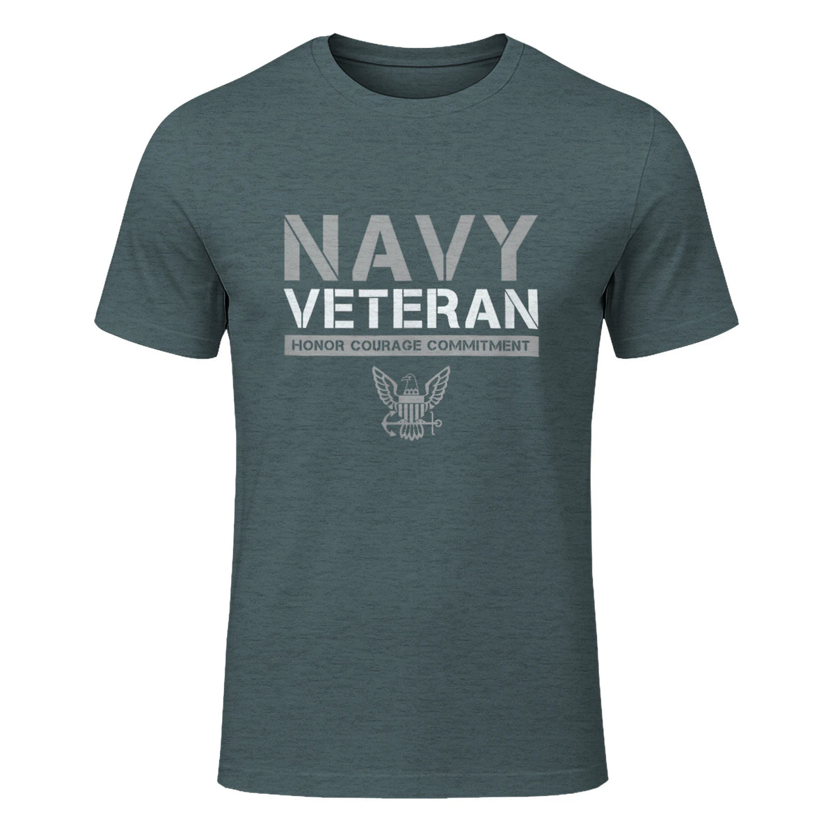 US Navy - Veteran Honor Courage Commitment T-Shirt in Dark Heather - front view