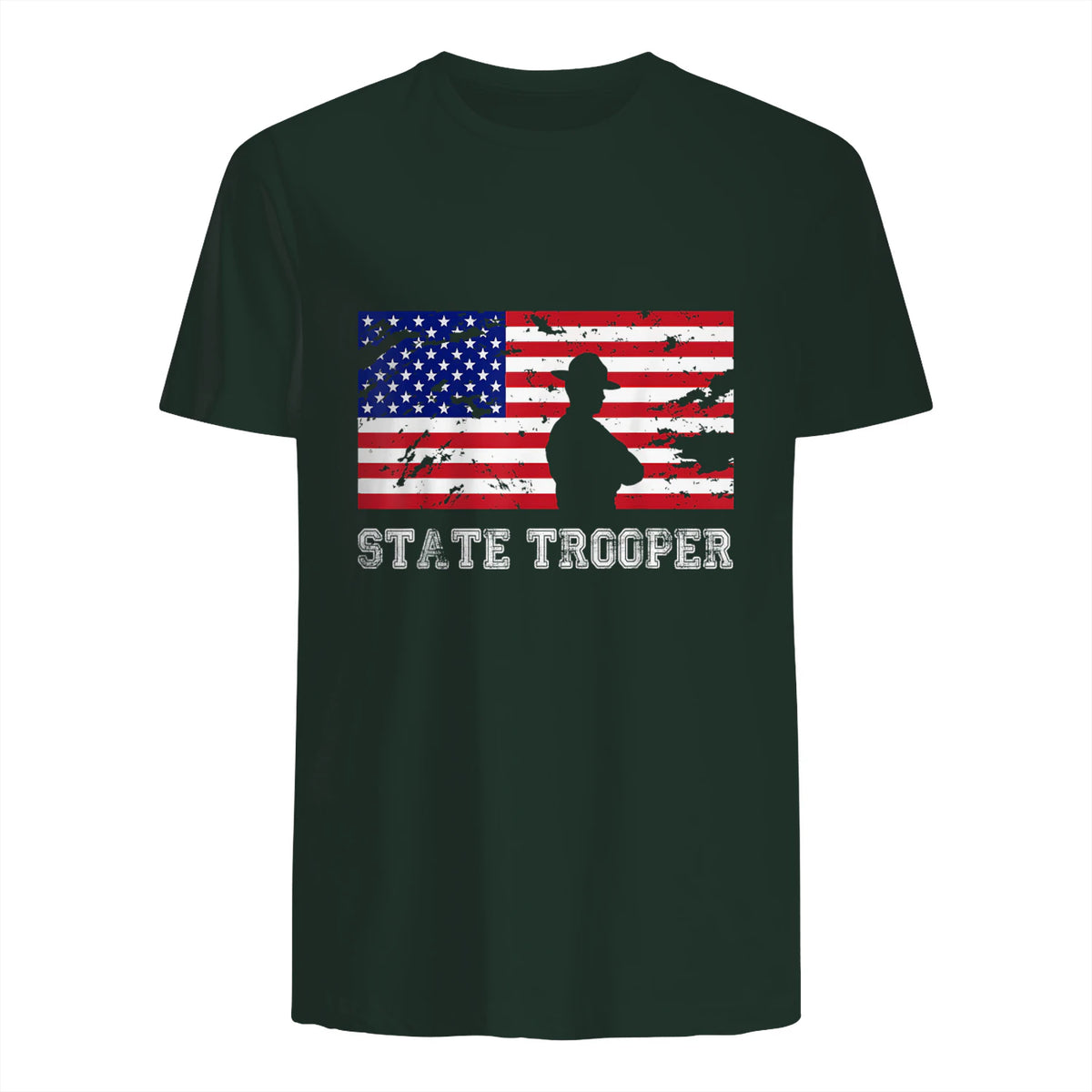 State Trooper USA Flag T-Shirt Gift T-Shirt in Forest Green - back view