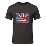 Vintage Half American Half British Flag Great Britain USA T-Shirt in Dark Chocolate - front view