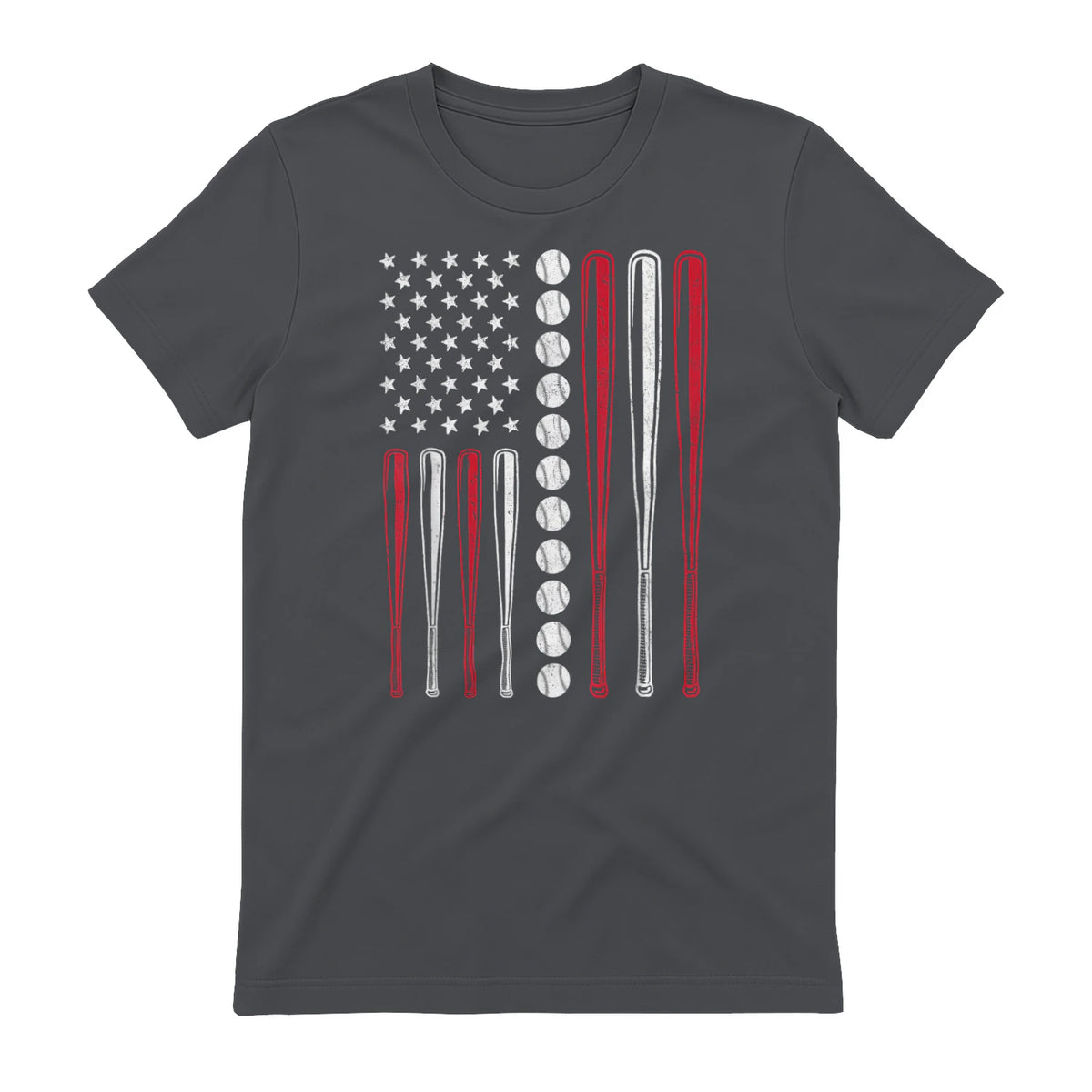 Patriotic Baseball Fourth of July USA Flag T-Shirt in Charcoal - back view