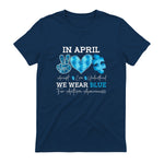In April We Wear Blue Autism Awareness T-Shirt in Navy - back view