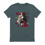 Chibi Kawaii Emo Pastel Goth Girl with Sad Bunny in Dark Heather - back view