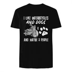 I Like Motorcycles and Dogs and Maybe Three People T-Shirt in Black - back view