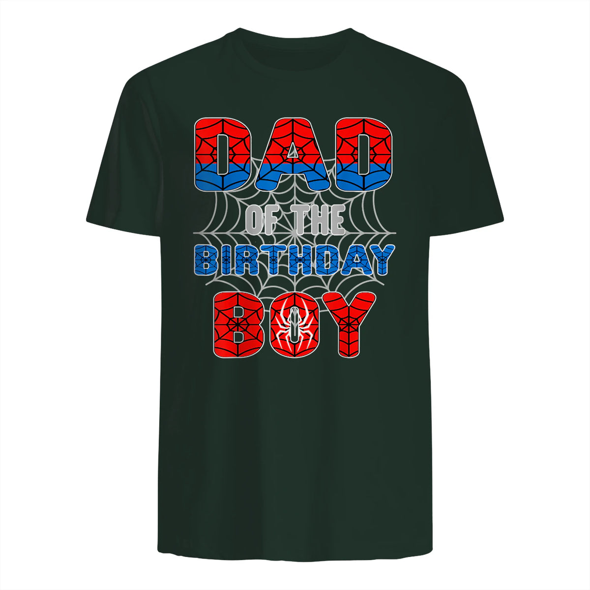 Birthday Boy Dad Spider Web T-Shirt in Forest Green - back view