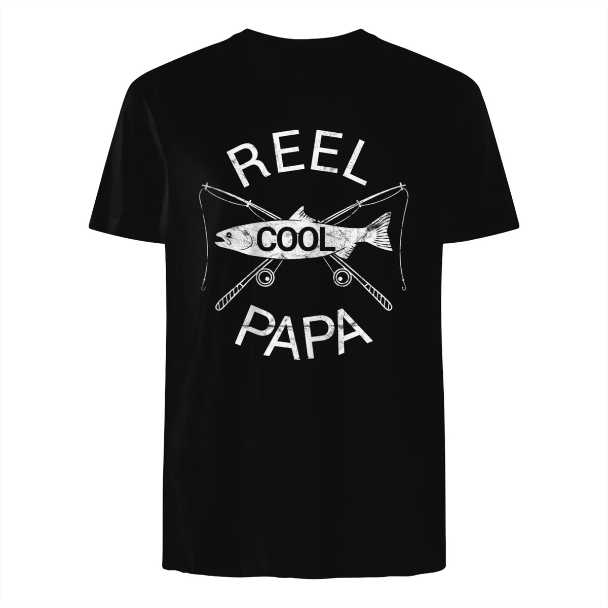Funny Fishing Reel Cool Papa Dad Joke T-Shirt in Black - back view