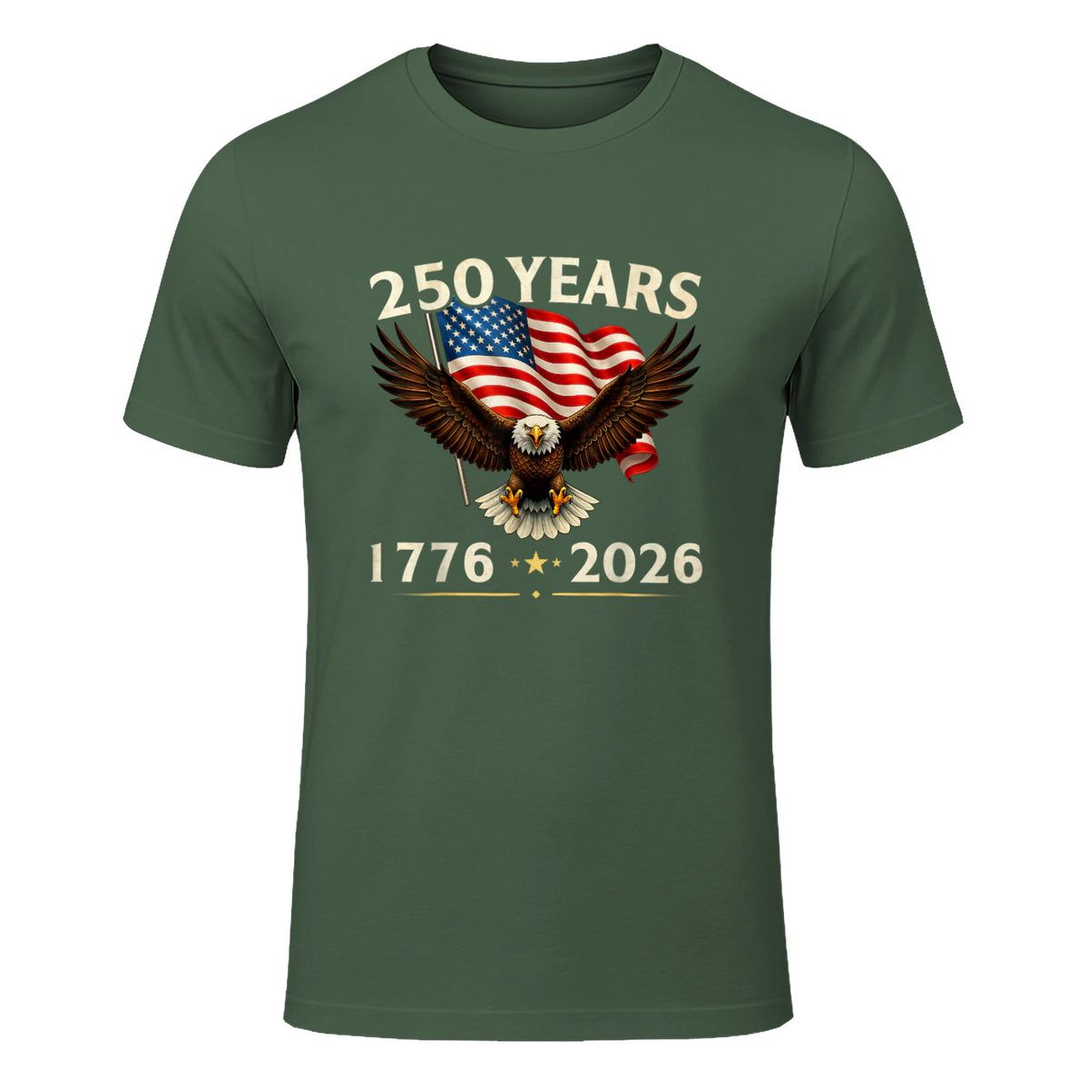 Patriotic Eagle Independence Anniversary T-Shirt in Military Green - front view
