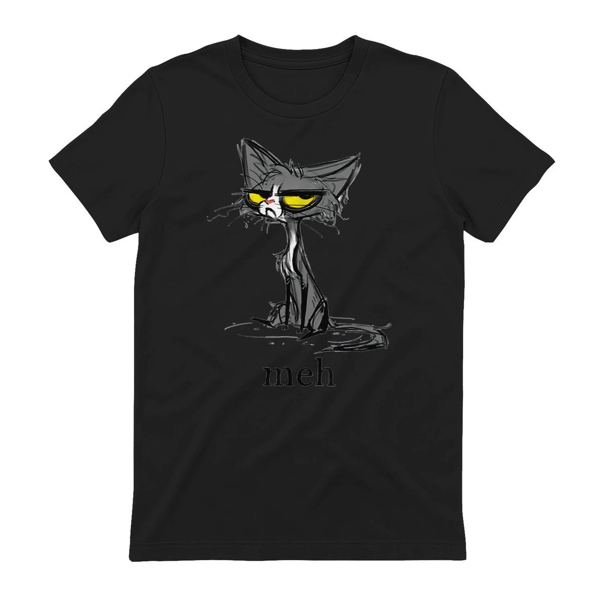 Funny Meh Cat Gift for Cat Lovers in Black - back view