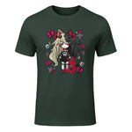 Chibi Kawaii Emo Pastel Goth Girl with Sad Bunny in Forest Green - front view