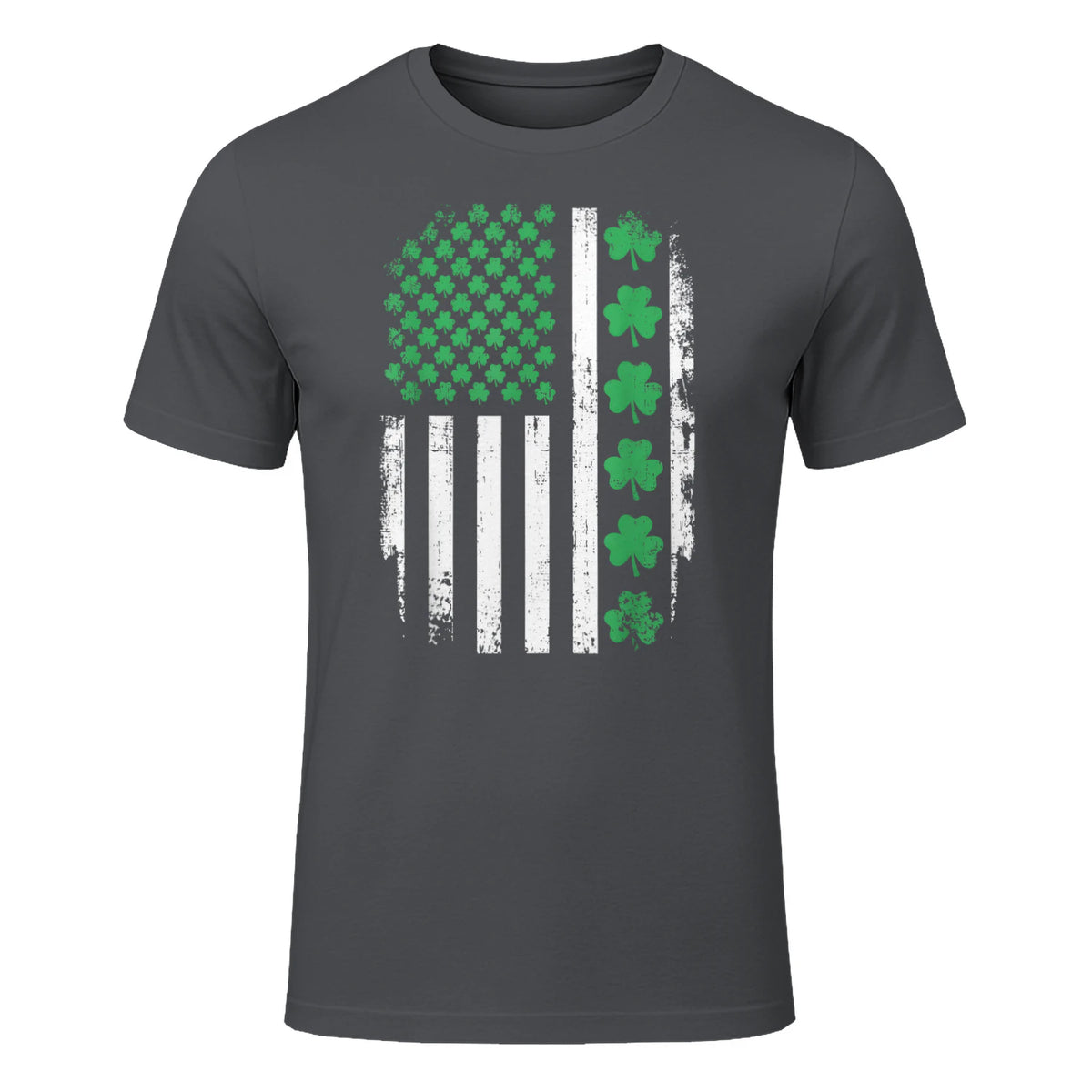 US American Flag with Shamrocks for St Patricks Day T-Shirt in Charcoal - front view
