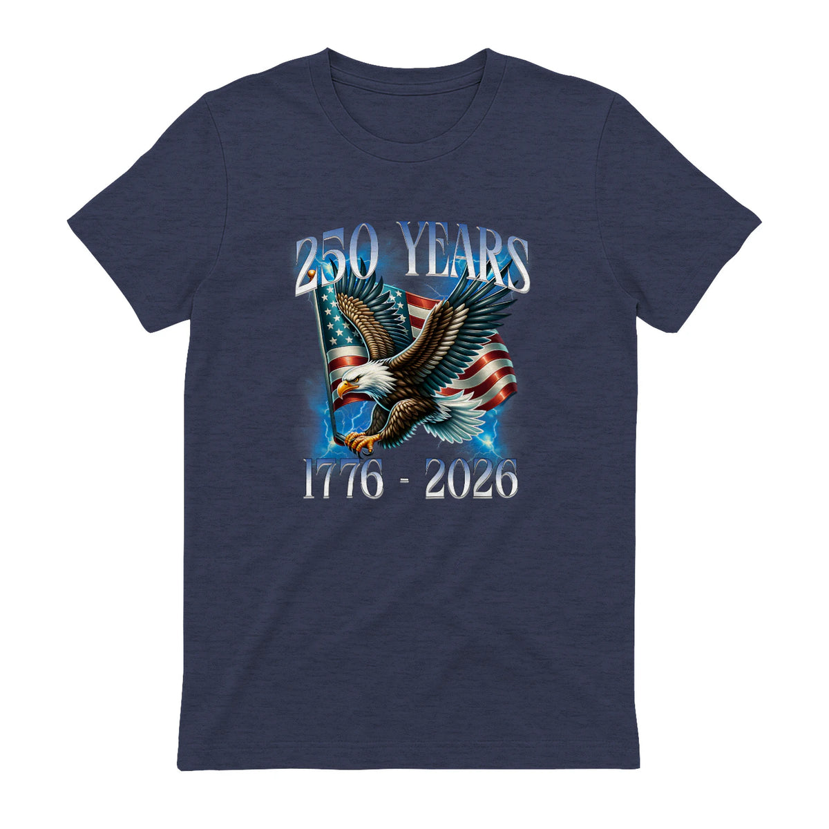 Eagle and Flag Anniversary Birthday T-Shirt in Heather Navy - back view