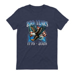 Eagle and Flag Anniversary Birthday T-Shirt in Heather Navy - back view