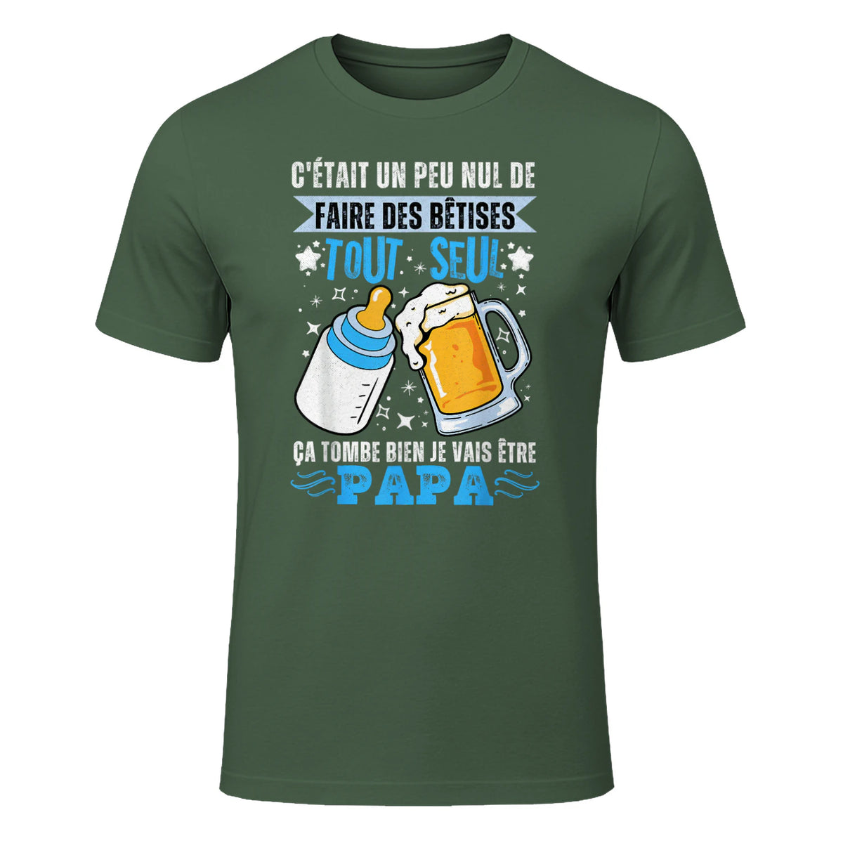 bientôt papa 2026 Annonce Futur Papa Humour Nouveau Papa tee in Military Green - front view