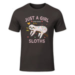 Funny Just a Girl Who Loves Sloths T-Shirt Sloths Lover Gift in Dark Chocolate - front view