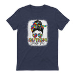 Autism Mom Life Messy Bun T-Shirt in Heather Navy - back view